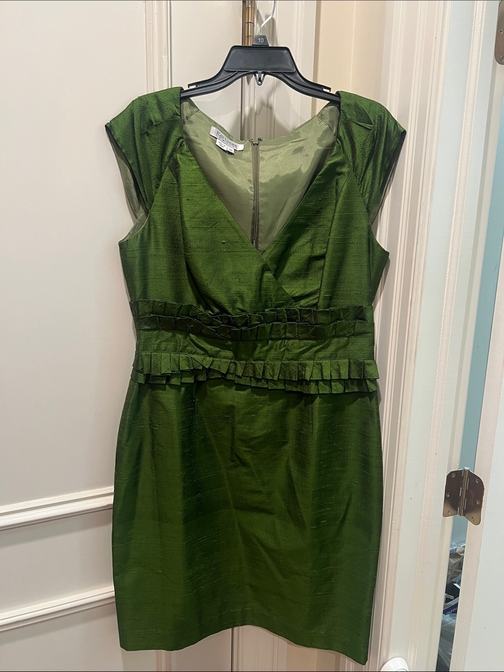 Kay Unger Olive Green Silk Dress